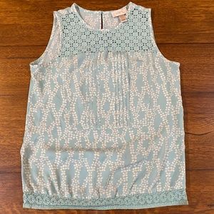 Loft mint and white floral sleeveless blouse